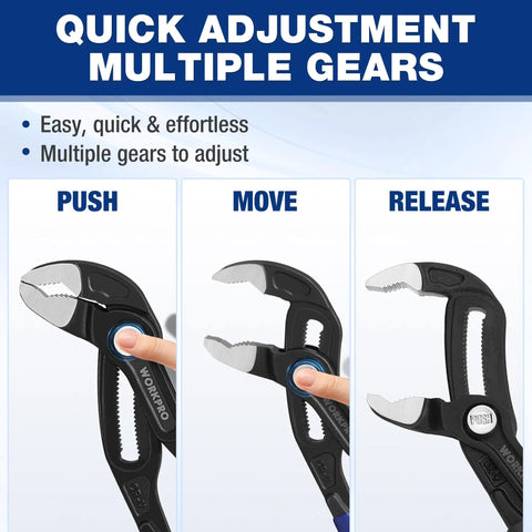 Heavy Duty Water Pump Pliers Set With V Jaw Quick Adjustable Groove Joint Pliers with push lock adjustment feature