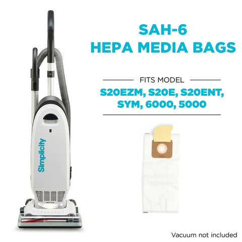 HEPA Vacuum Bag Set For S20EZM Upright Cleaners Type A 6 Pack Fits Symmetry And 6 Series with vacuum and bag image