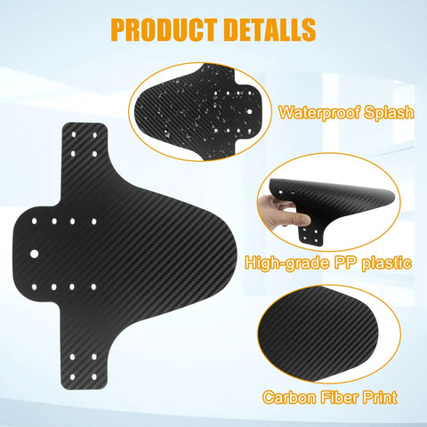 High-grade PP plastic Universal Mountain Bike Mud Guards Front And Rear Set Carbon Fiber Pattern mud protection details