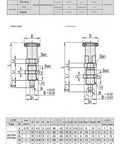 Heavy Duty Spring Return Plunger Knob Ball Nose Index Detent M12 dimensions and specifications chart for machine assembly.