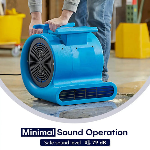Person using Powerful 1HP 4000+ CFM 3-Speed Air Mover Floor Blower For Drying Carpets And Floors Heavy-Duty Rotomolded Housing
