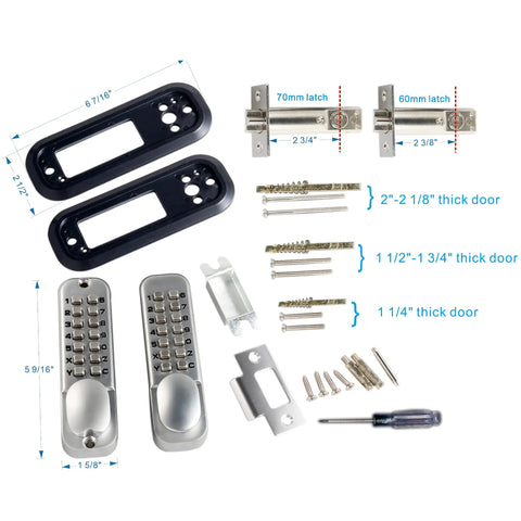 MX920 Double Keypad Mechanical 14 Key Combination Lock kit parts for doors with measurements and tools included