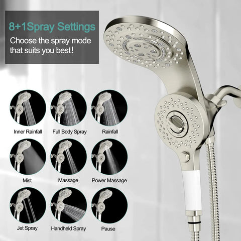 Magnetic 2 In 1 Shower Head With Handheld Sprayer And On Off Water Saving Switch Eight Spray Hand Held Wand Flexible Anti Kink Hose