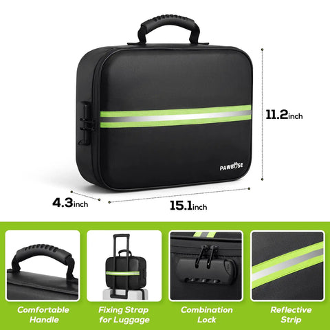 Fireproof Document Bag With Lock Upgrade For Home And Travel, water resistant, heat insulated safe box, 15.1x11.2x4.3 inches, black design.