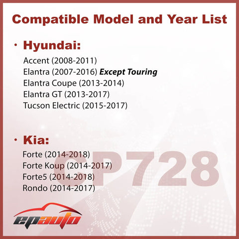 List of compatible models and years for Hyundai and Kia for Activated Carbon Cabin Air Filter Replacement For Hyundai Elantra Elantra GT Accent Elantra Coupe Tucson Electric And Kia Forte Forte5 Forte Koup Rondo Fits 2007 2018 Select Models