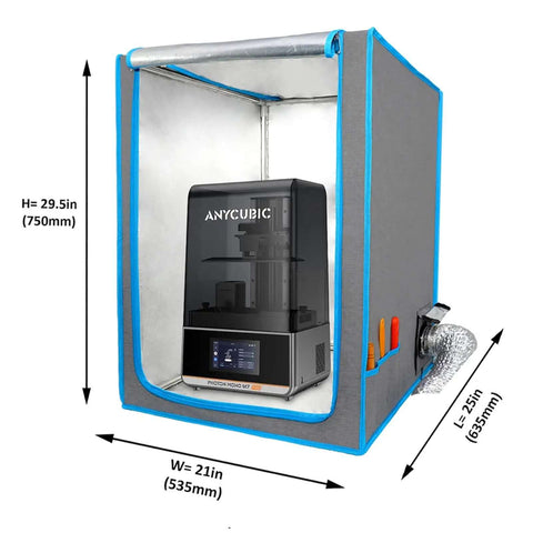 All In One Resin 3D Printer Enclosure With Ventilation Kit and UV Block Window, fits Ender 3 and most SLA printers, dimensions shown
