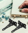 Heavy Duty T Shaped Barn Door Hinges 5 Inch Black Matte Finish Gate Hinges shown with installation setup