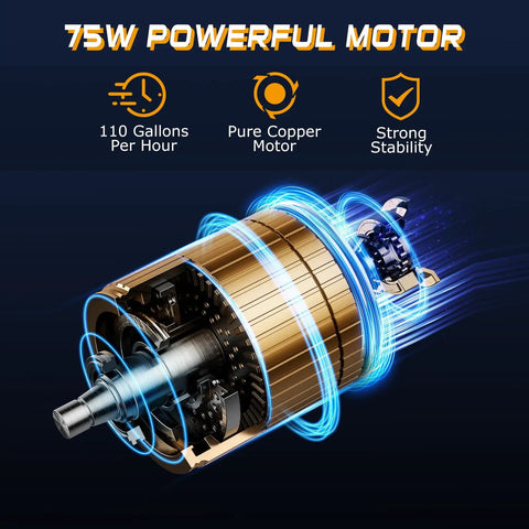 Portable 12V DC Fuel Transfer Pump With 75W Motor Delivers Up To 110 GPH Gasoline Or Diesel highlighted motor components