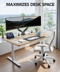 FlowLift Dual Monitor Stand For 13 To 32 Inch Screens, installed on a desk, holding two monitors, maximizing desk space