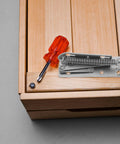 Heavy Duty 90 Degree Folding Scissor Spring Hinge For Cabinet Doors And Sofas In Steel Construction next to screwdriver on wood surface