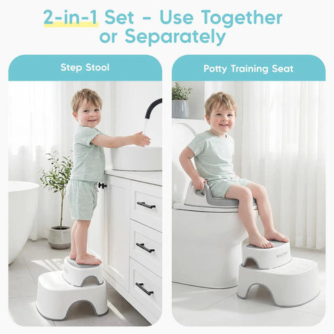 Toddler Potty Training Seat And Step Stool Two In One Frame With Anti Slip Base Curved Support Backrest Splash Guard Making Pee Time Way Less Hectic And A Total Game Changer For Busy Parents