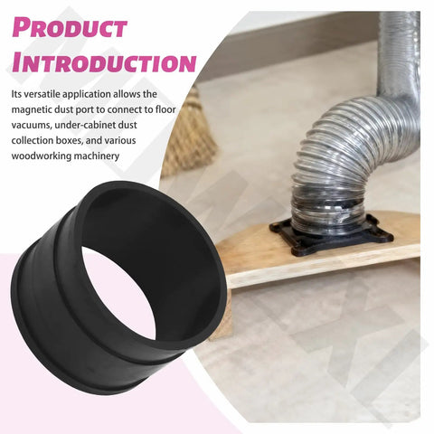 Premium 4 Inch Steel Ring Receiver For Dust Collection Systems on a workbench with flexible hose connected.
