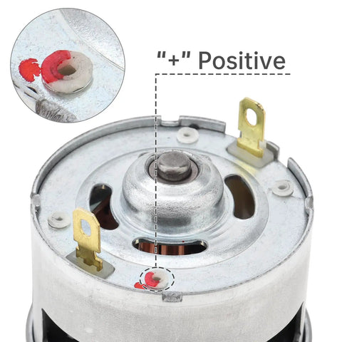 Beefy 21V DC Motor With 19500 RPM And 10T Helical Gear High Torque Replacement showing positive terminal detail