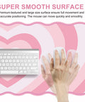 Pink Heart XXL Mouse Pad With Scalloped Edge Large Desk Mat For Gaming And Work, showing smooth surface with keyboard and hands.