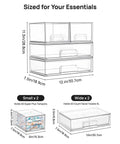 Diagram of Stackable Storage Drawers Set Of 4 Clear Plastic Organizer Bins for bathroom vanity cabinets, pantry, and laundry rooms