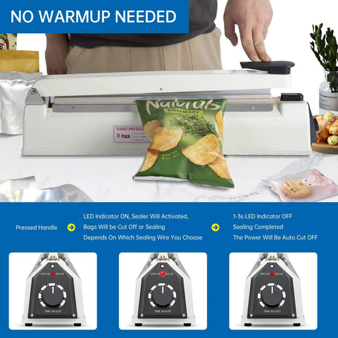 Heavy Duty Impulse Heat Sealer With 12 Inch Seal Bar And Built In Cutter Adjustable Temp For Plastic Bags, sealing chips bag.