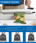 No Fuss Plug And Play Impulse Heat Sealer Featuring 8 Inch Seal Bar Heavy Duty Bag Sealing And Cutting Machine in use with chips.
