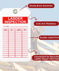 60 Pack Ladder Inspection Tags With Double Sided Safety Record Labels And Beefy Nylon Cords Plus Durable Ink Pen For Warehouse Crews And Municipal Sites Easy Grip Layout Straight Talk Compliance Notes Built Tough For The Day Shift Grind, showing sturdy brass grommet and double-sided printing.