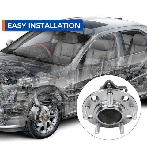 Illustration showing Rear Wheel Bearing And Hub Assembly For Your Ride 5 Lug With ABS next to a transparent car model