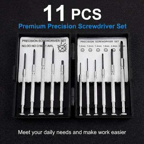 11 Piece Mini Screwdriver Set With Flathead And Phillips Bits For Glasses Watches Phones Toys And Computer Repair Ultra Compact