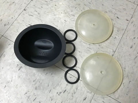 Diaphragm Repair Kit For D50 Pump With Desmopan Diaphragms, Valve O Rings, And Accumulator Diaphragm components on tile floor