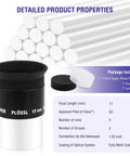 17mm 52 Degree Super Plossl Eyepiece for Telescopes 1.25 Inch Barrel Fully Multi Coated Optics with filter thread and covers