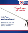 Typhoon High Volume Blow Gun With 24 Inch Extension And High Flow Tip For Industrial Cleanup Packs 34 CFM At 125 PSI One Quarter Inch NPT