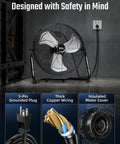 20 Inch Industrial Floor Fan For Warehouse And Workshop, Heavy Duty Metal Construction, High Velocity Air, 3-Speed Switch, Black
