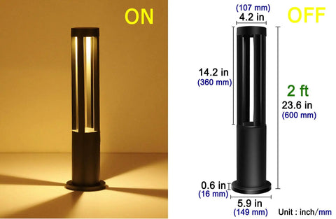 LED Landscape Path Lights 10W 24V DC Waterproof Aluminum Cylindrical Outdoor Garden Accent Lighting Warm White On Off View
