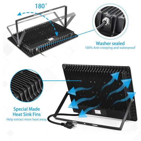 Back view showing heat sink fins and waterproof seal of 400W LED Stadium Flood Light Outdoor 5000K Daylight White Beast Bright