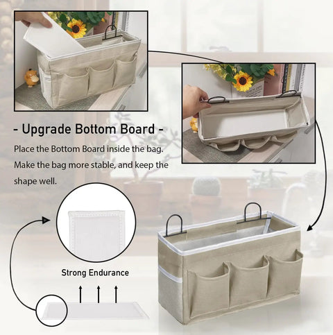 Light Style Wall Hanging Storage Bags With Pockets Linen Fabric Door Hanging Organizer Baskets Waterproof Bin For Bedroom Kitchen Office And RV Camper 2 Piece Set displaying upgrade bottom board