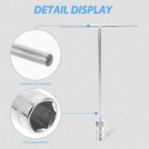 Heavy Duty T Handle Socket Wrench For Motorcycle And Atv Bolts, polished steel, deep hex spanner close-up view.