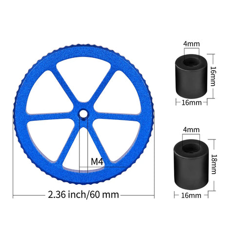 Blue aluminum wheel and silicone mounts from Dope Upgrade Aluminum Hand Twist Leveling Nut Kit With 8 Silicone Heatbed Leveling Column Mounts