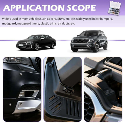 160 Piece Metal Car Screw Kit With 14 Size Options shown used in car bumper, mudguard, and interior trim applications