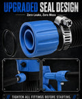 Close-up of No Sweat Electric Drum Pump showing upgraded seal design and fittings, ensuring no leaks during fluid transfer.