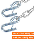 2 Pack 3 By 16 Inch Grade 30 Steel Boat Trailer Safety Chain With Spring Clip Hooks Universal Fit S Hook Working Load Limit 3,500 Lbs Per Chain