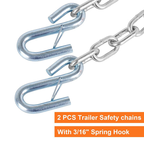 2 Pack 3 By 16 Inch Grade 30 Steel Boat Trailer Safety Chain With Spring Clip Hooks Universal Fit S Hook Working Load Limit 3,500 Lbs Per Chain