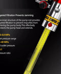 Close-up of No Sweat Heavy Duty Pneumatic Grease Pump For 55 Gallon Barrels showing layered filtration and pressure specifications.