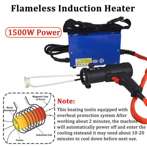 Portable 1500W Electromagnetic Induction Heater For No Sweat Nut Bolt Bearing Removal Flameless Heavy Duty Tool with power cord.