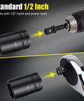 Beast Mode Lug Nut Extractor Set showing half-inch drive attachment for power tools and ratchets, 17 piece kit. 