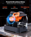 Beefy 14 Inch Metal Chop Saw With 3500W Brushless Motor And Adjustable 750 To 1200 RPM displayed on a workbench