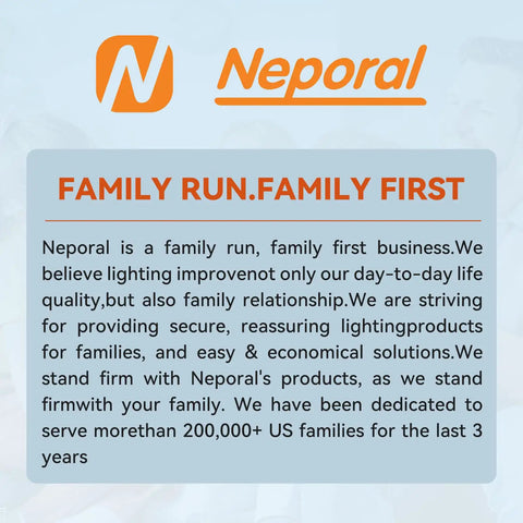 Neporal family-run lighting business description with company logo