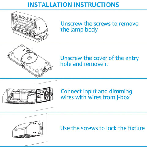 Installation instructions for Full Cutoff LED Wall Pack 45W 5625LM Dimmable UL Listed Outdoor Flood Light 120 to 277V IP65