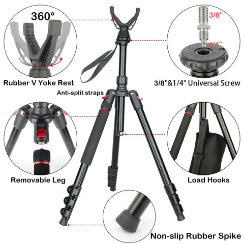 All Terrain 3 In 1 Adjustable Rifle Shooting Tripod Monopod And Bipod with features like rubber V yoke and universal screw