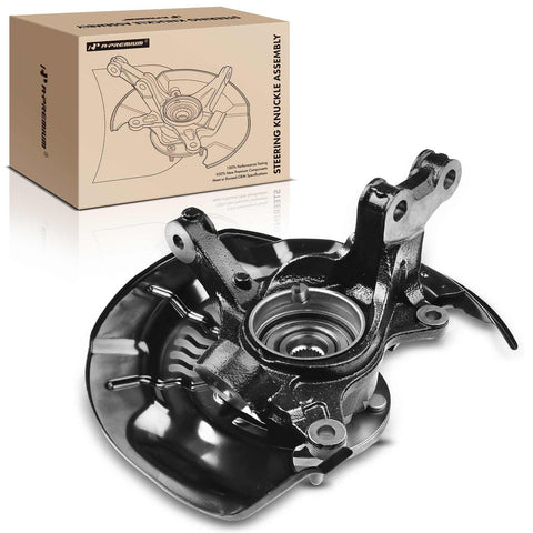 Front Left Steering Knuckle And Wheel Bearing Hub Assembly For Toyota Highlander 2008 2010 2011 2013 AWD Driver Side Gas Only V6 3 5L Replacement Part Built To Last Easy Install shown with packaging.