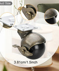 Four Pack Top Shelf Brass Ball Casters For Furniture Antique Finish Swivel Wheels With Secure Top Plate 1.5 Inch Heavy Duty Roller Units.