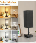 Black Bedside Table Lamp With USB C And USB A Ports, 3 Brightness Levels, 3 Color Temperatures, Pull Chain Control, LED Bulb Included