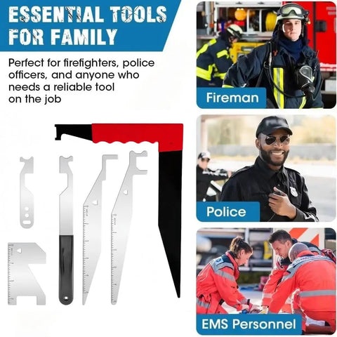 6-Piece Heavy-Duty Firefighting Multi-Tool Go-To Kit For First Responders, Emergency Rescue Gear For Warehouse And Home, Built Tough Spring Steel Build With L-Shaped Lever Design And Finger-Saver Rubber Grip for firefighters and police