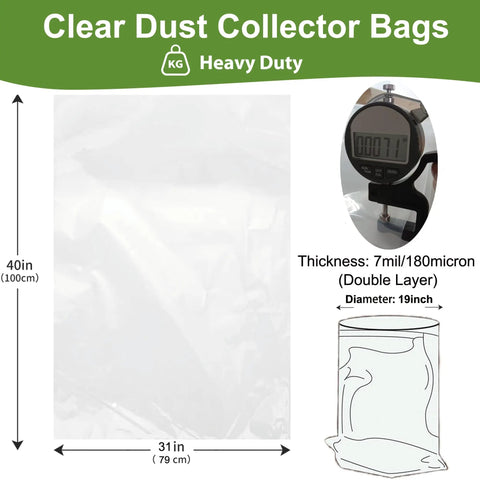 Beefy 7 Mil Two Sided Dust Collector Bags for 19.5 Inch Diameter, 31 W X 40 L Plastic Collection Bags, dimensions illustration