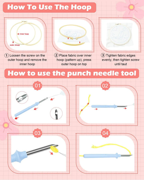 DIY Punch Needle Kit For Beginners With Elk Pattern, All In One Embroidery Set With Hoop instructions for use